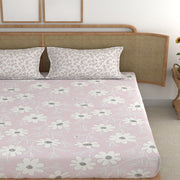 Pink Columbine Cotton Blend Elastic Fitted King Bedsheet