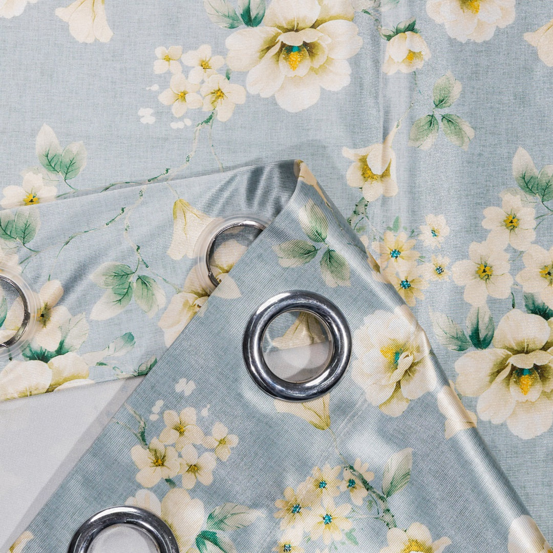 Luxurious Digital Printed Faux Silk Heavy Curtains - Aqua Bale