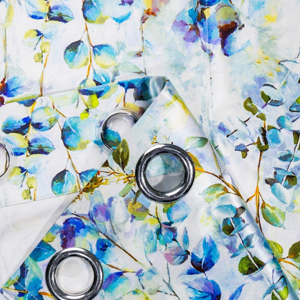 Luxurious Digital Printed Faux Silk Heavy Curtains - Blue Petals