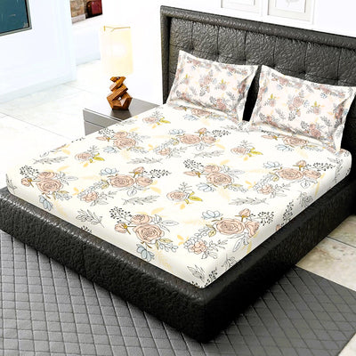 Small Flower Cotton Blend Elastic Fitted Queen Bedsheet