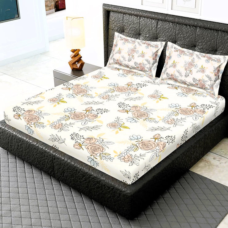 Small Flower Cotton Blend Elastic Fitted Queen Bedsheet