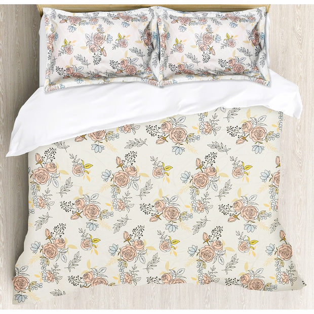 Small Flower Cotton Blend Elastic Fitted Queen Bedsheet