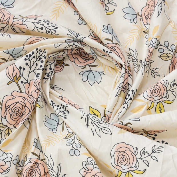 Small Flower Cotton Blend Elastic Fitted Queen Bedsheet