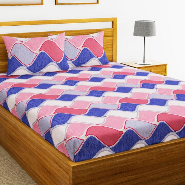 Modern Waves Cotton Blend Elastic Fitted King Bedsheet