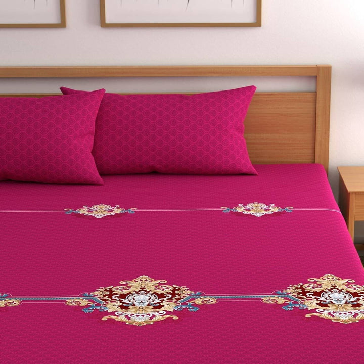 Inferno Glow Cotton Blend Super King Bedsheet with 2 Pillow Covers (108x108 inches)