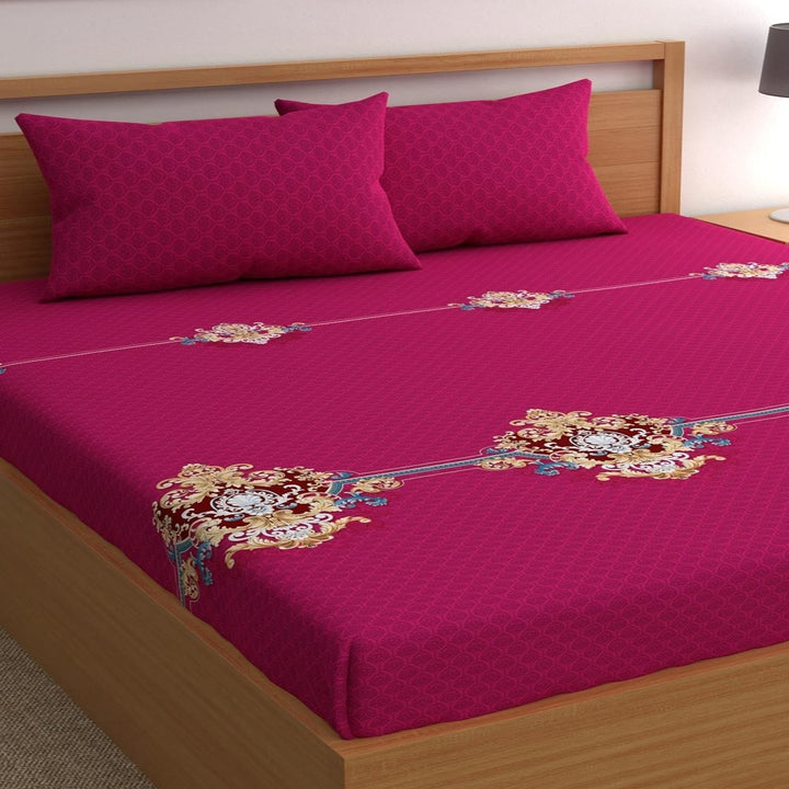 Inferno Glow Cotton Blend Super King Bedsheet with 2 Pillow Covers (108x108 inches)