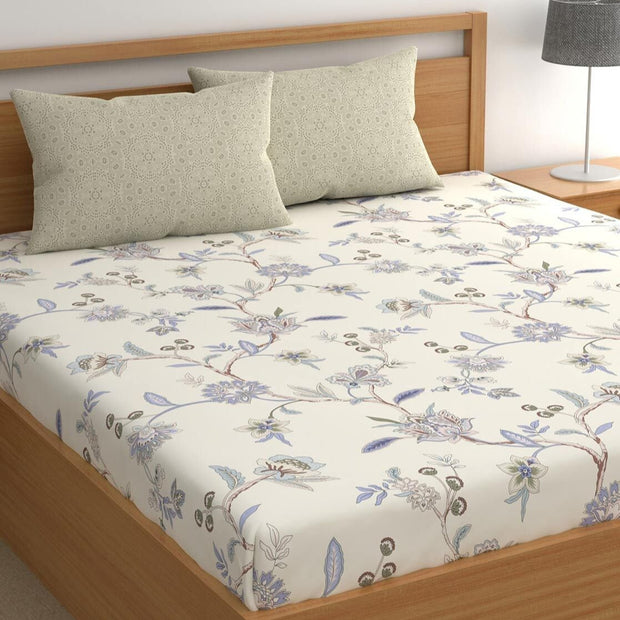Buttercup Charm Cotton Blend Super King Bedsheet with 2 Pillow Covers (108x108 inches)