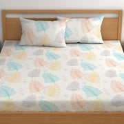 Leaf Print Cotton Blend Elastic Fitted King Bedsheet