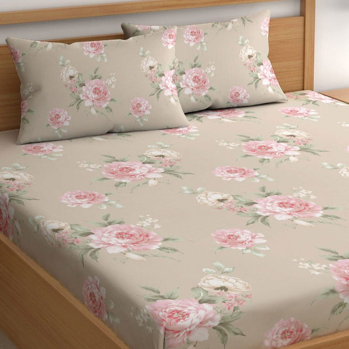 Dull Flower Cotton Blend Elastic Fitted King Bedsheet