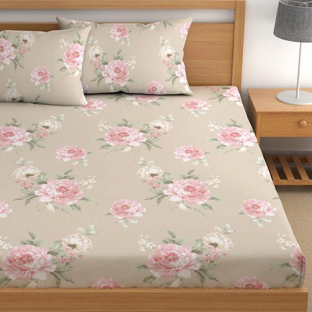 Dull Flower Cotton Blend Elastic Fitted King Bedsheet