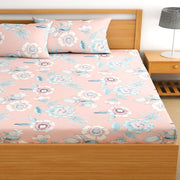 Peach Print Cotton Blend Elastic Fitted King Bedsheet