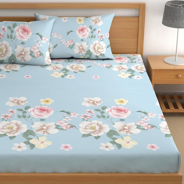 Skies Print Cotton Blend Elastic Fitted King Bedsheet