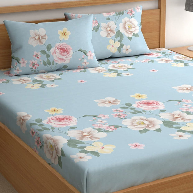 Skies Print Cotton Blend Elastic Fitted King Bedsheet