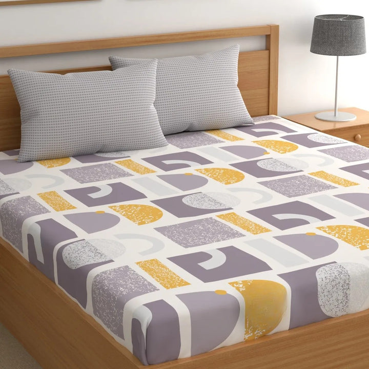 Modern Geometric Brew Cotton Blend Elastic Fitted King Bedsheet