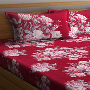 Maroon Flower 210 TC Cotton Blend Flat King Bedsheet