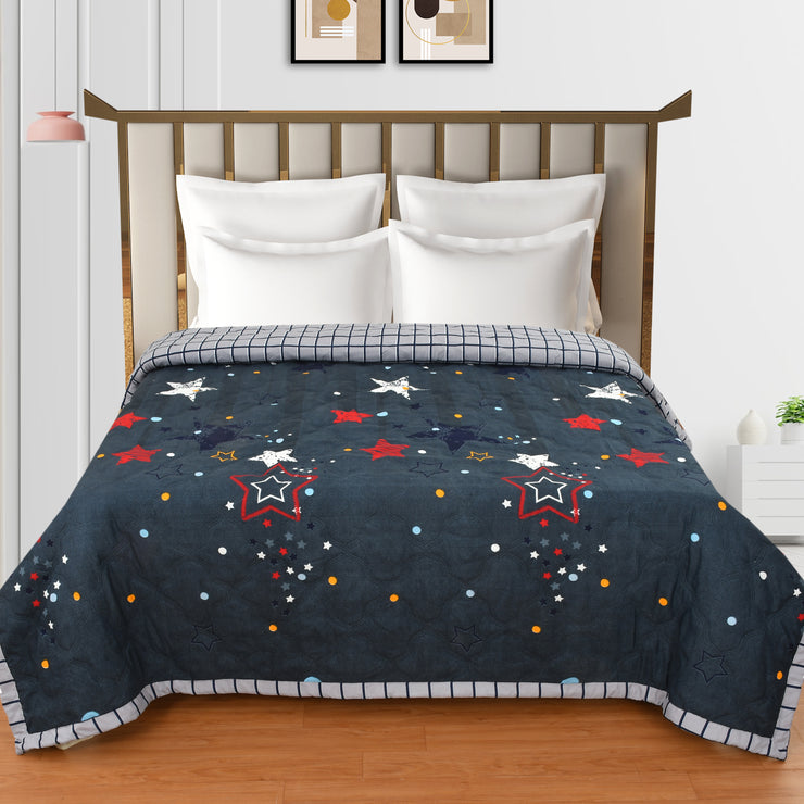 Navy Blue star Cotton Blend Elastic Fitted King Bedding Set