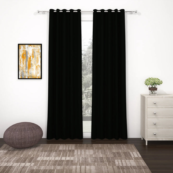 Black Blackout Faux Silk Room Darkening Window/Door/Long Door Curtains (10213)