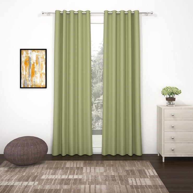 Green Blackout Faux Silk Room Darkening Window/Door/Long Door Curtains