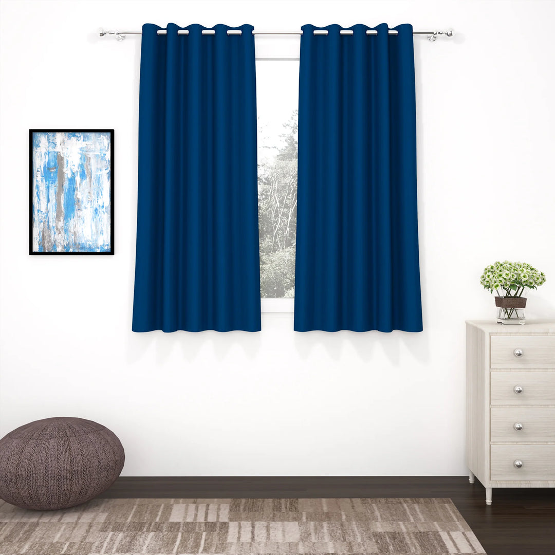 Blue Blackout Faux Silk Room Darkening Window/Door/Long Door Curtains (10210)