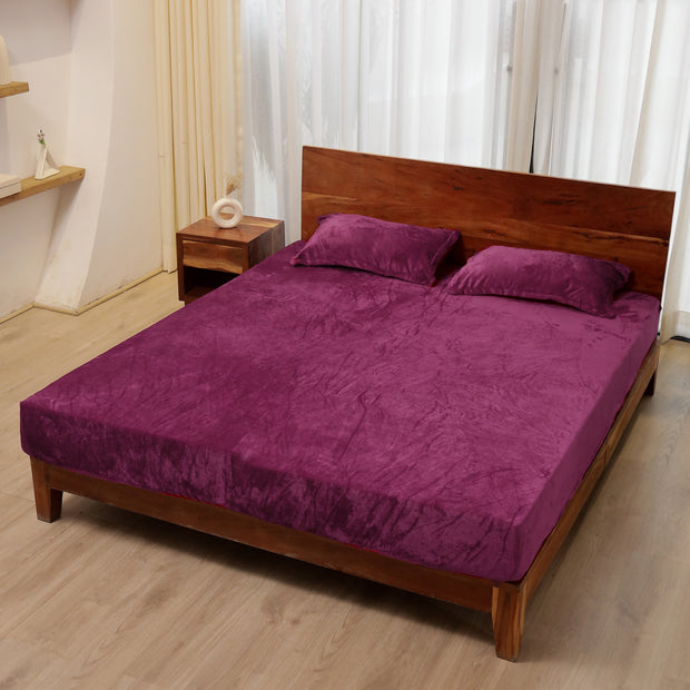 Grape Warm Winter Flannel Fitted King Bedsheet