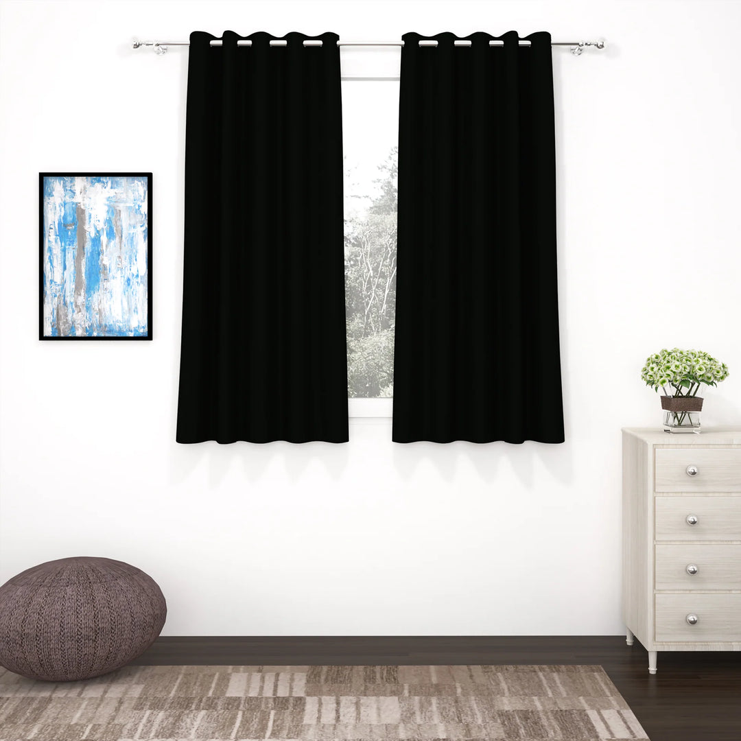 Black Blackout Faux Silk Room Darkening Window/Door/Long Door Curtains (10213)