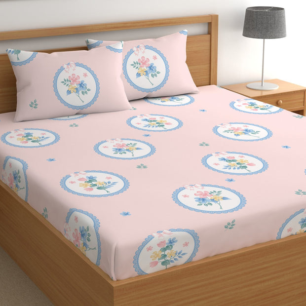 Floral Oasis Cotton Blend Elastic Fitted King Bedsheet