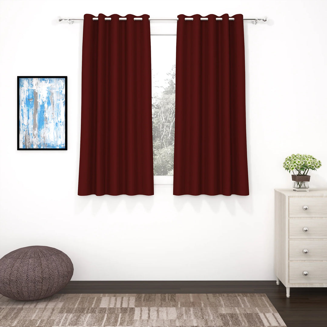 Maroon Blackout Faux Silk Room Darkening Window/Door/Long Door Curtains (10212)