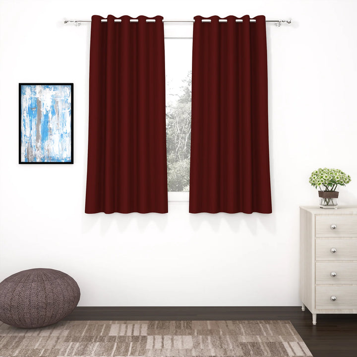 Maroon Blackout Faux Silk Room Darkening Window/Door/Long Door Curtains (10212)