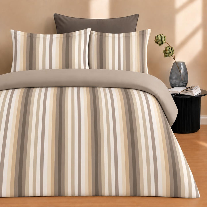 Beige Band Cotton King Bedsheet - 250 TC