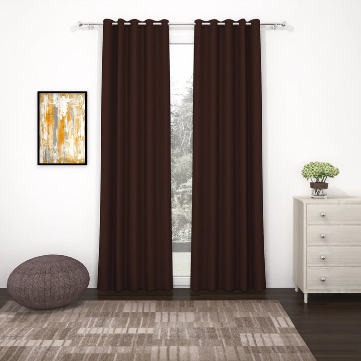 Brown Blackout Faux Silk Room Darkening Window/Door/Long Door Curtains(10203)