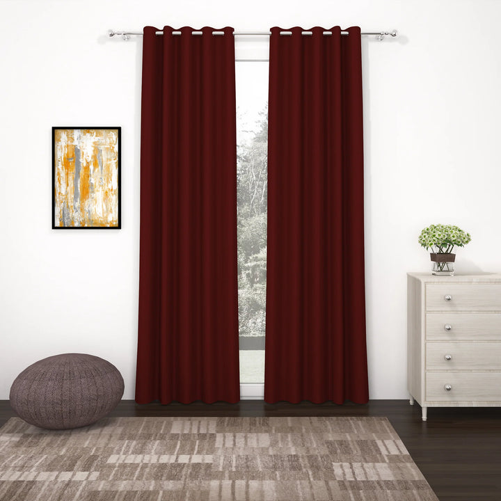 Maroon Blackout Faux Silk Room Darkening Window/Door/Long Door Curtains (10212)