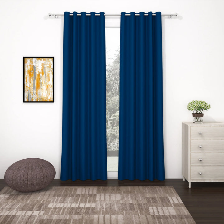 Blue Blackout Faux Silk Room Darkening Window/Door/Long Door Curtains (10210)