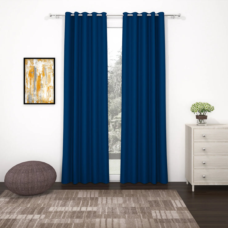 Blue Blackout Faux Silk Room Darkening Window/Door/Long Door Curtains
