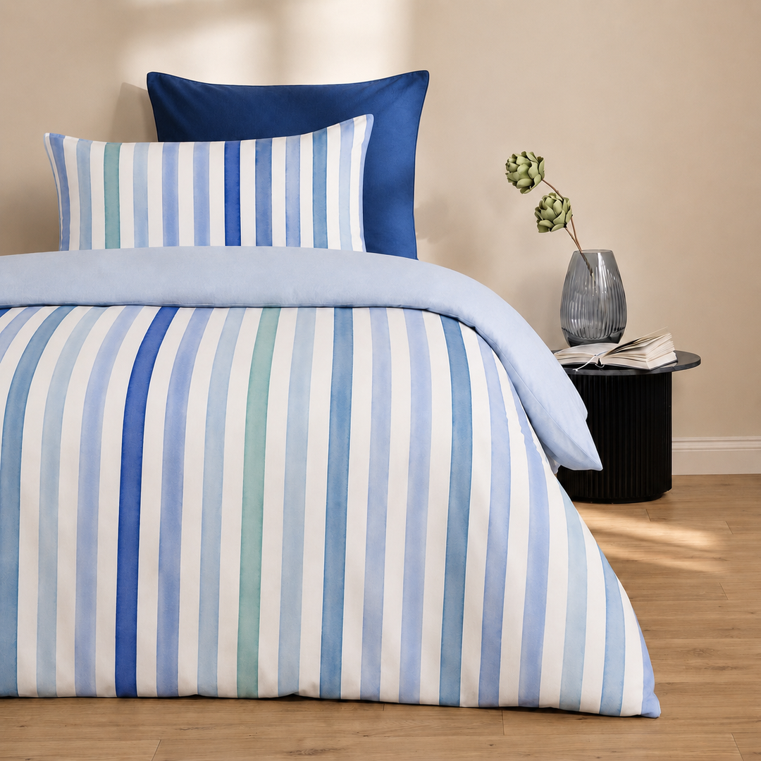 Coastal Stripes Cotton King Bedsheet - 250 TC