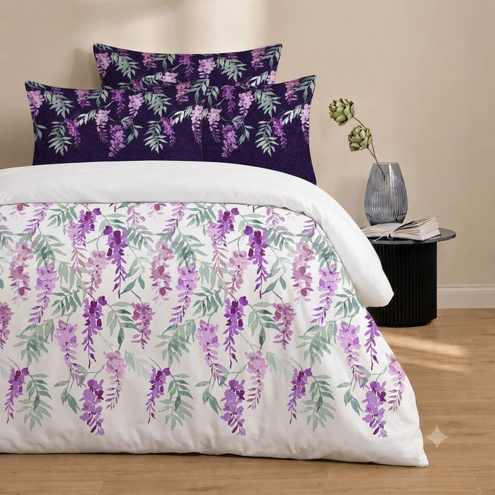 Lilac Hangings Cotton King Bedsheet - 250 TC