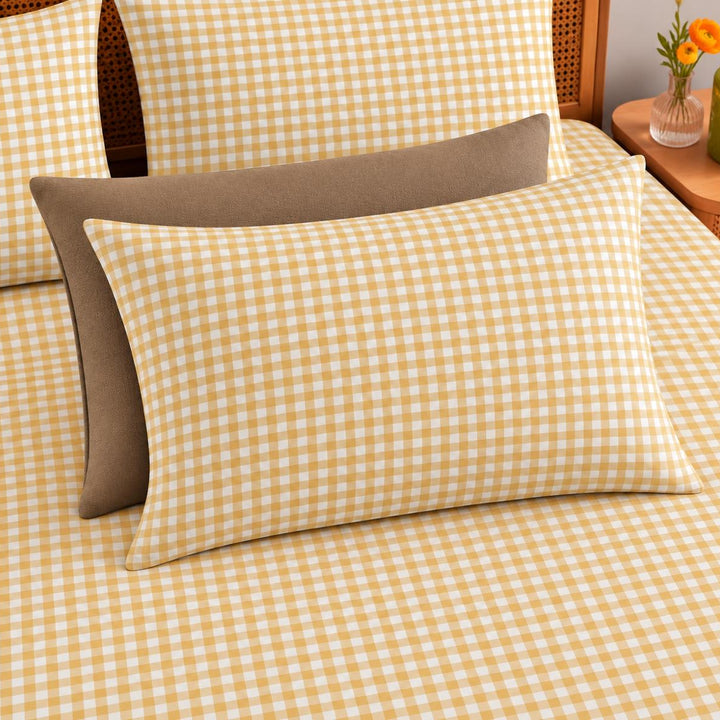 Crisscross Yellow Cotton King Bedsheet - 250 TC