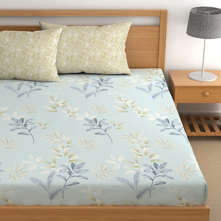Aqua Dull Contra Cotton Blend Super King Bedsheet with 2 Pillow Covers (108x108 inches) (Copy)
