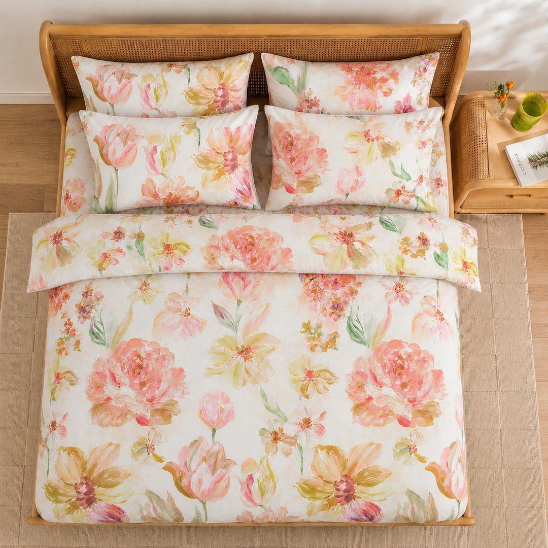 Watercolor Blooms Cotton King Bedsheet - 250 TC