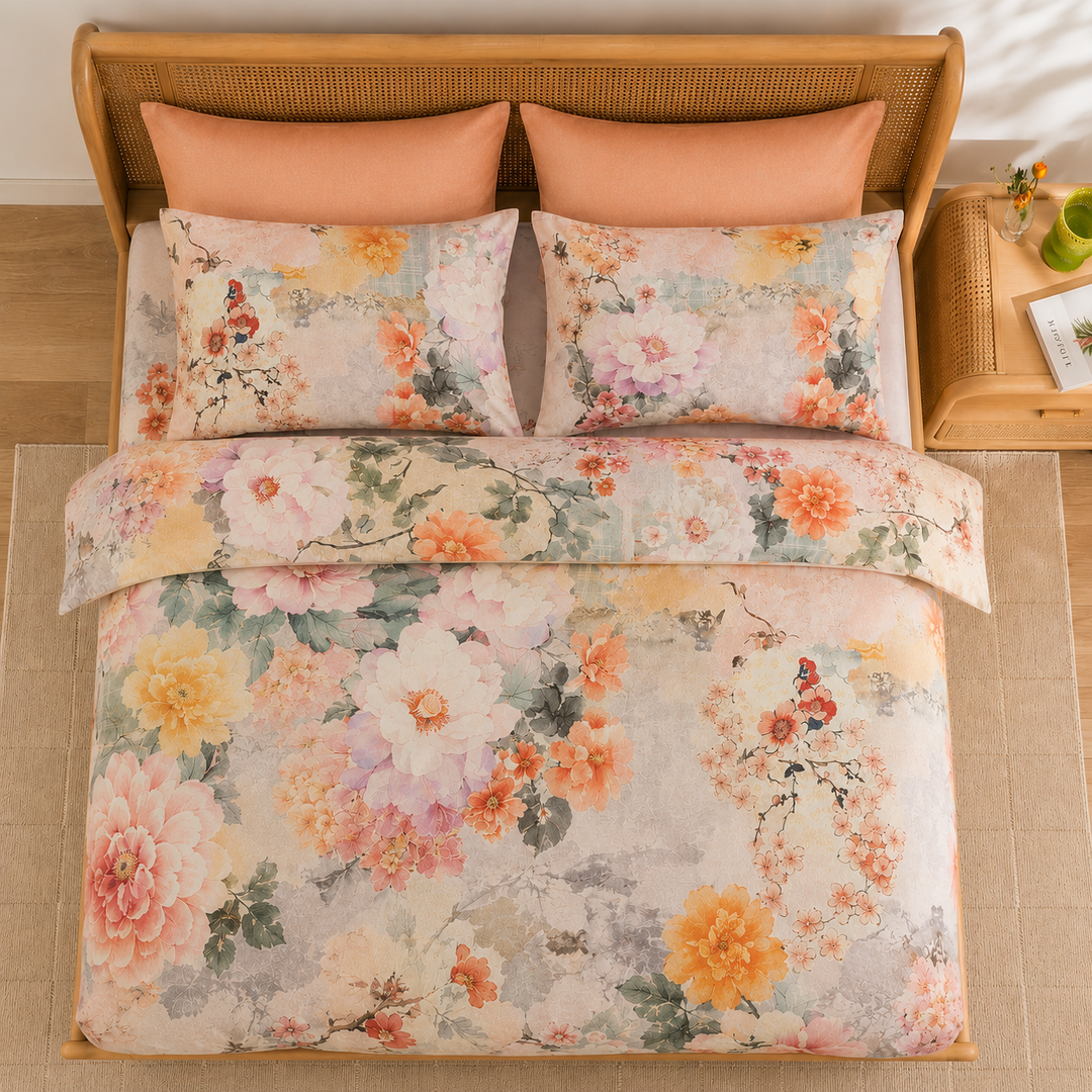 Watery Flora Cotton King Bedsheet - 250 TC