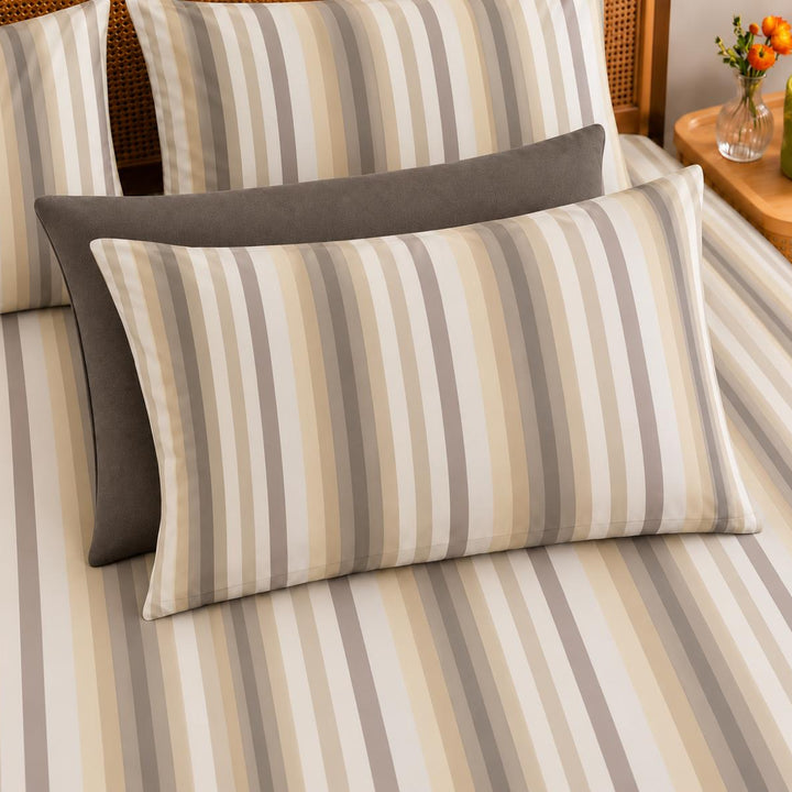 Beige Band Cotton King Bedsheet - 250 TC
