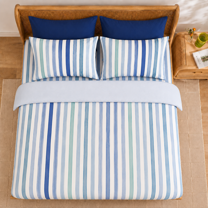 Coastal Stripes Cotton King Bedsheet - 250 TC
