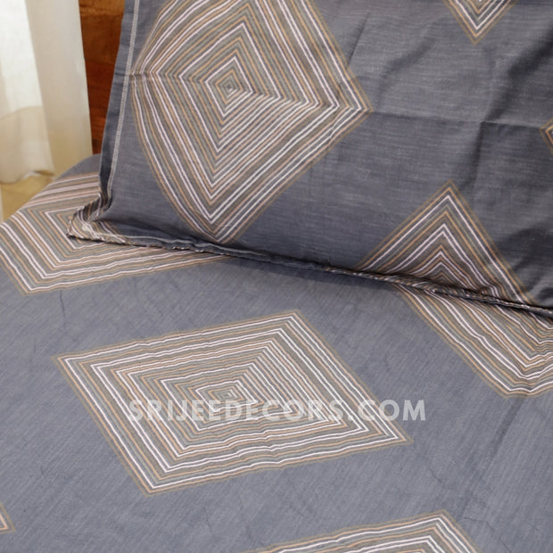 Grey Maze Cotton Blend Elastic Fitted King Bedsheet