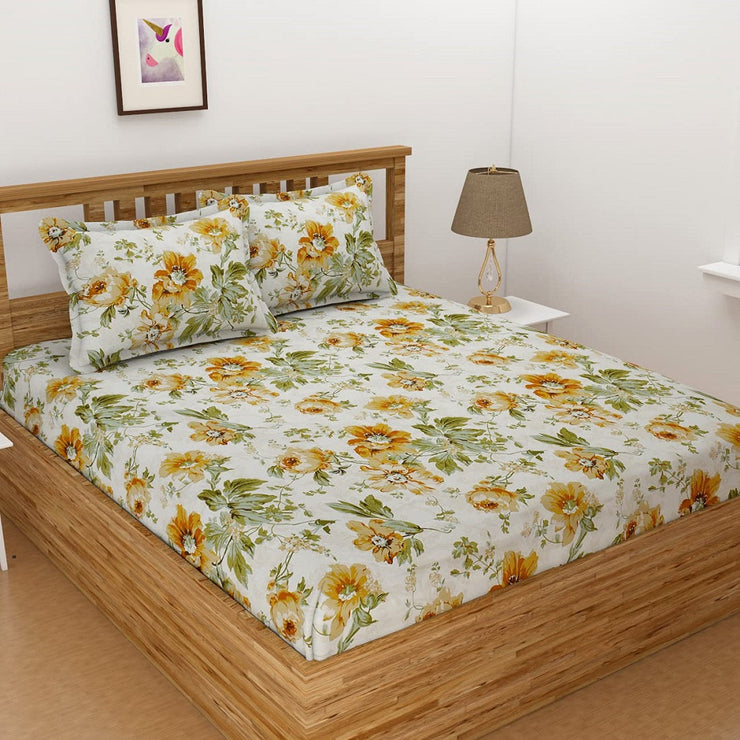 Mustard Flower 210 TC Cotton Blend Flat King Bedsheet