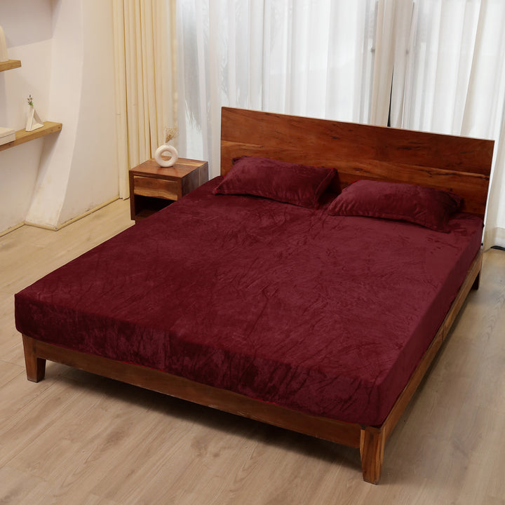 Wine Warm Winter Flannel Fitted King Bedsheet