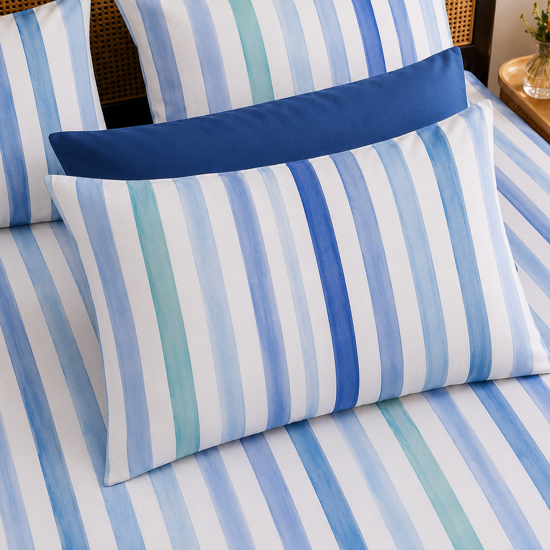 Coastal Stripes Cotton King Bedsheet - 250 TC