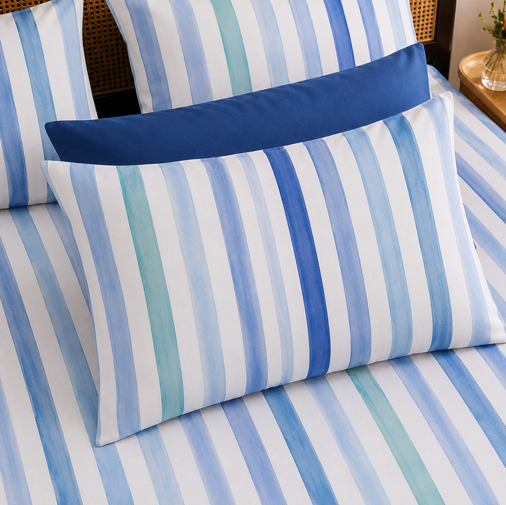 Coastal Stripes Cotton King Bedsheet - 250 TC