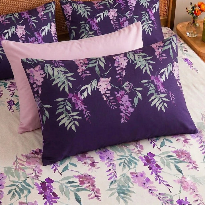 Lilac Hangings Cotton King Bedsheet - 250 TC