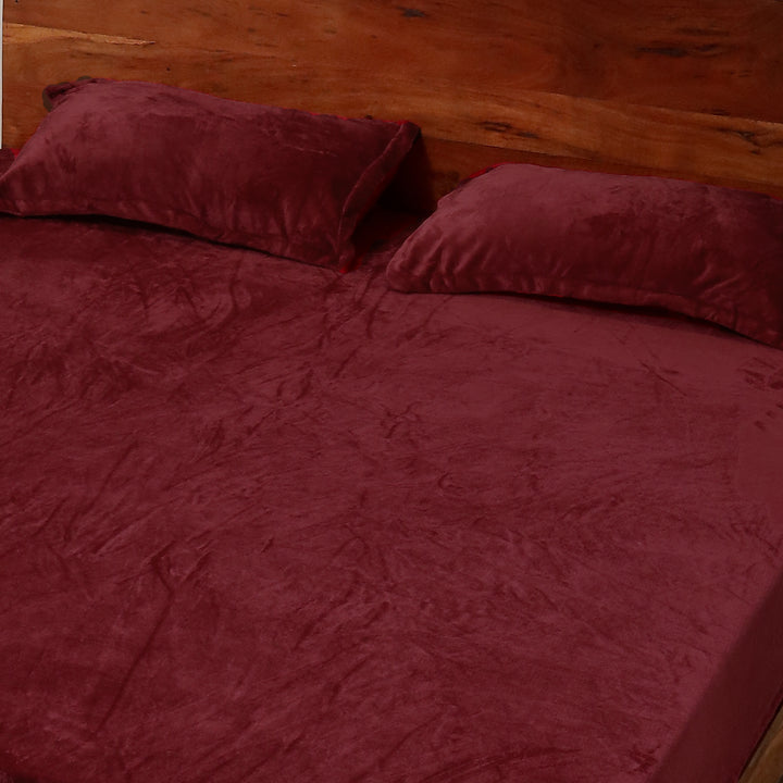 Wine Warm Winter Flannel Fitted King Bedsheet