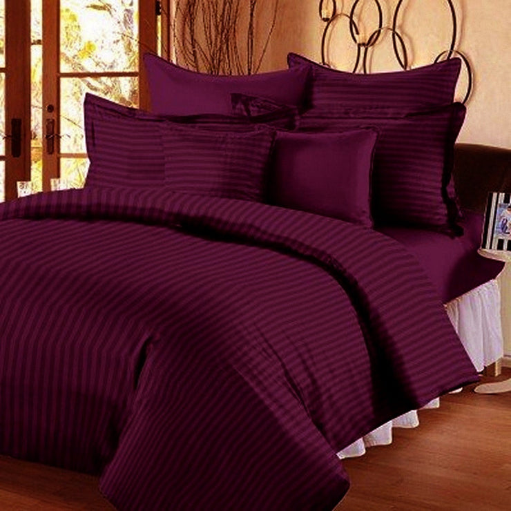 Plain Wine Cotton Blend Elastic Fitted Queen Bedsheet