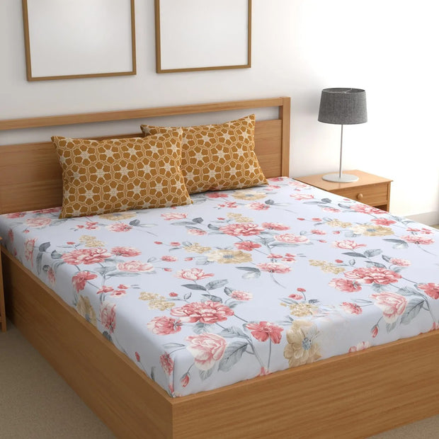 Whispering Pines Cotton Blend Elastic Fitted Queen Bedsheet
